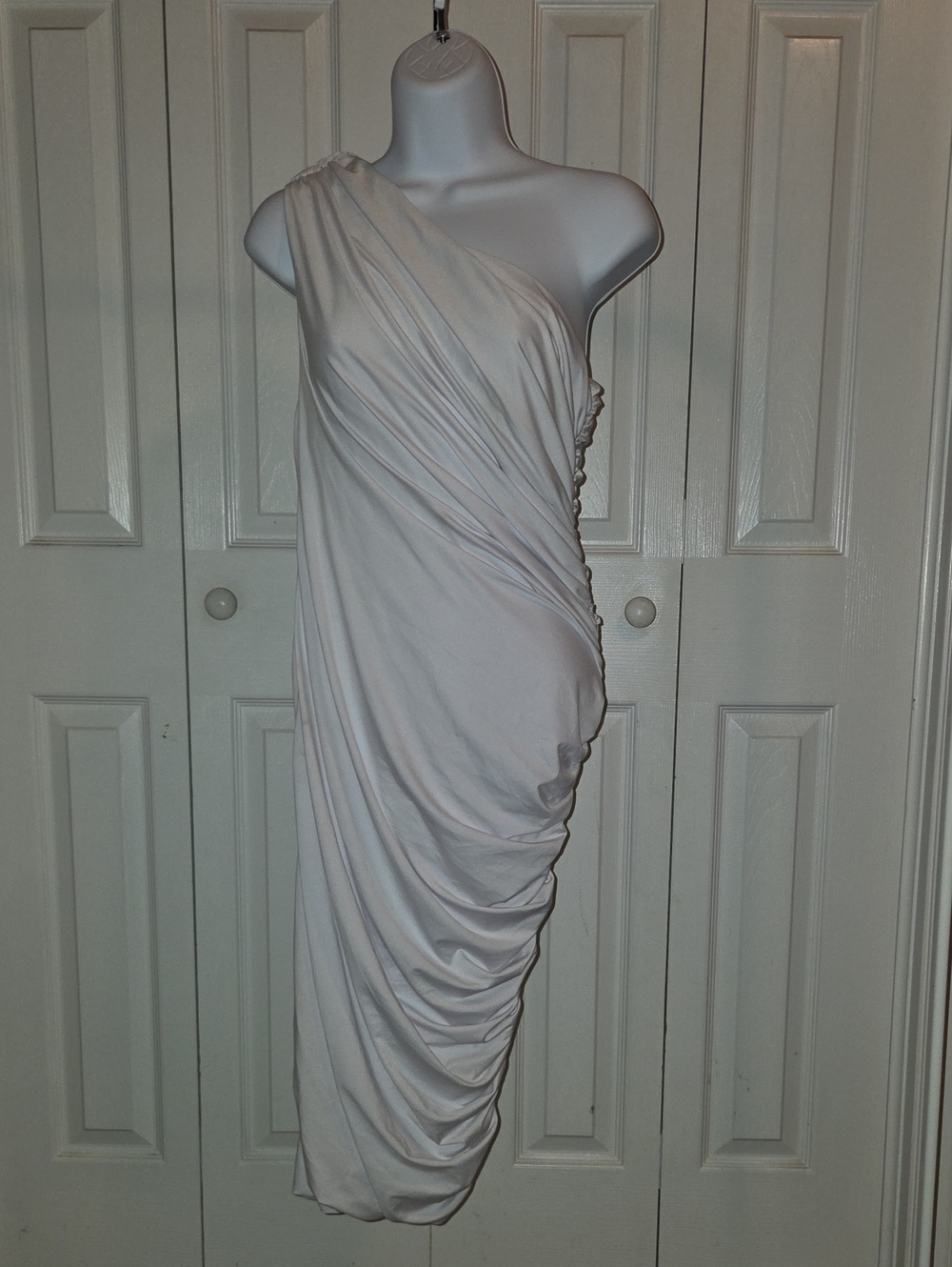 Asymmetrical One-Shoulder White Ruched Women’s Dress